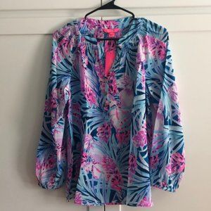 Lilly Pulitzer Peacock Blue Elsa Top Blouse Medium